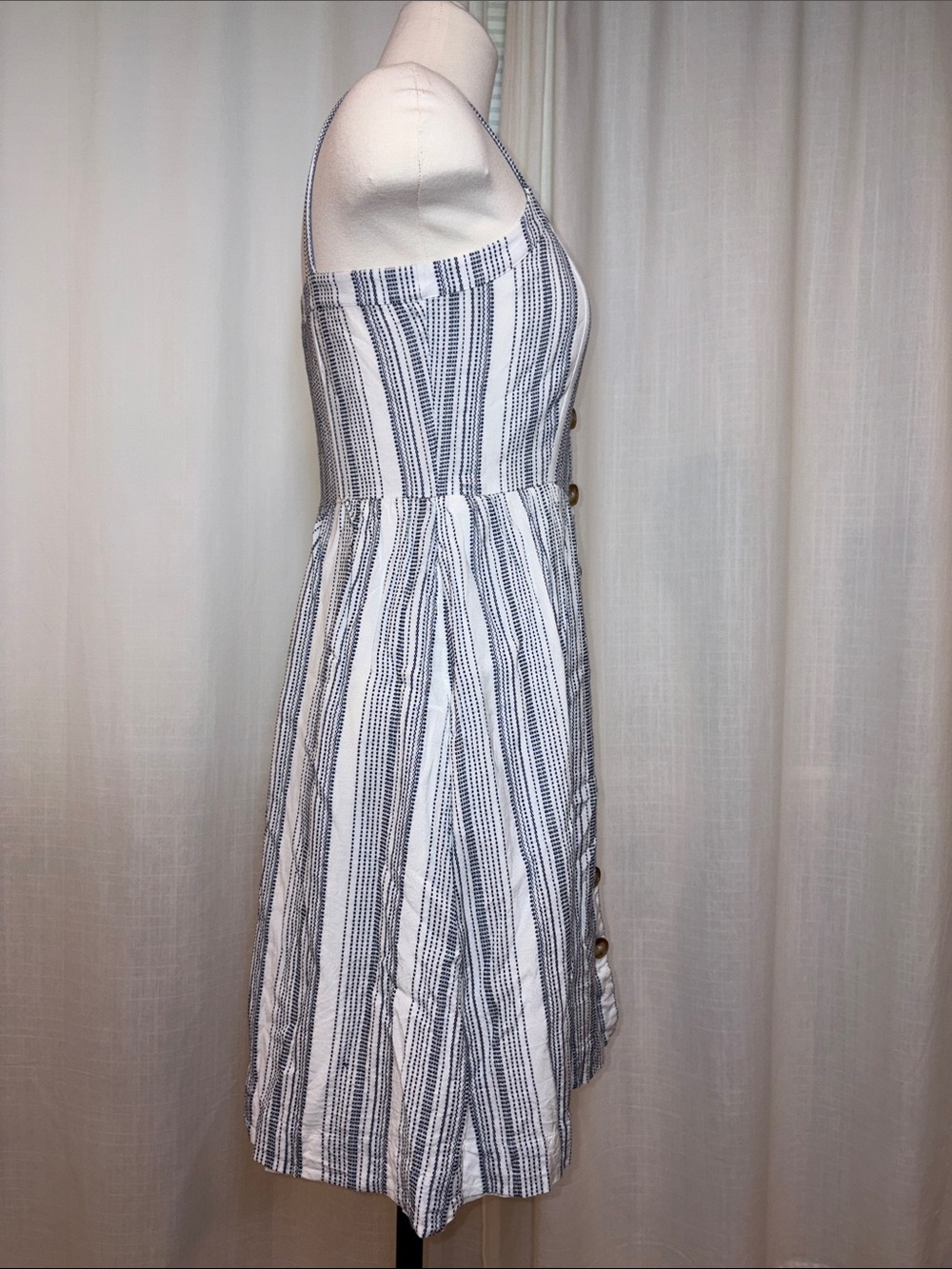 Striped White and Navy Button-Front Sundress - Picture 6 of 8